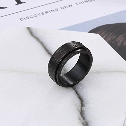 DABAIX Unisex 8 mm Acero Inoxidable Spinning Tibetano Seis verdadera sílaba Mantra Anillo para Budista Creyente