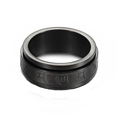 DABAIX Unisex 8 mm Acero Inoxidable Spinning Tibetano Seis verdadera sílaba Mantra Anillo para Budista Creyente