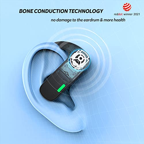 DACOM Auriculares de conducción ósea, Auriculares Deportivos de Oreja Abierta, Bluetooth 5.0 True Wireless, Dos Modos de Carga, Control táctil y micrófono Incorporado IPx5 a Prueba de Agua