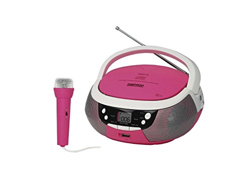 DAEWOO INTERNATIONAL Función Karaoke Infantil - Reproductor de CD para Niños- Microfono con Cable, USB, MP3, Altavoz 1.2W, Radio AM/FM Analogica, Rosa