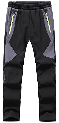 DAFENP Niño Montaña Pantalones al Aire Libre Impermeables Pantalones de Nieve Invierno Calentar Transpirable Softshell Pantalones Niñas Senderismo Pantalones Trekking KZ2001-Black-2XL