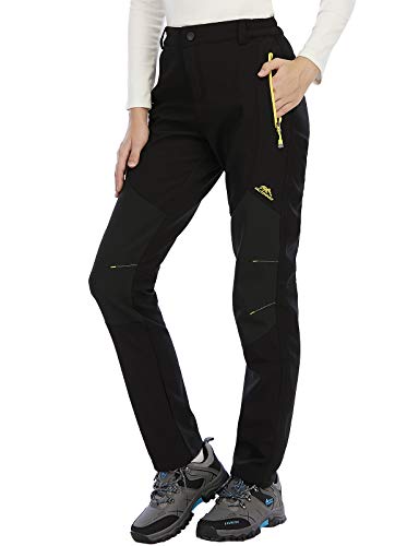 DAFENP Pantalones Trekking Mujer Impermeable Pantalones de Escalada Senderismo Alpinismo Invierno Polar Forrado Aire Libre KZ16608W-Black1-L