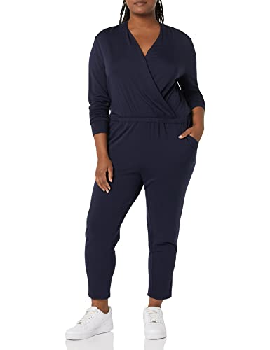 Daily Ritual Supersoft Long-Sleeve Wrap Jumpsuit Mono, Azul Marino, S