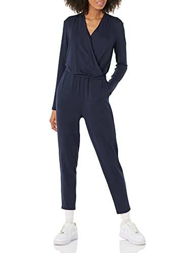 Daily Ritual Supersoft Long-Sleeve Wrap Jumpsuit Mono, Azul Marino, S