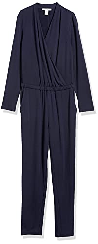 Daily Ritual Supersoft Long-Sleeve Wrap Jumpsuit Mono, Azul Marino, S