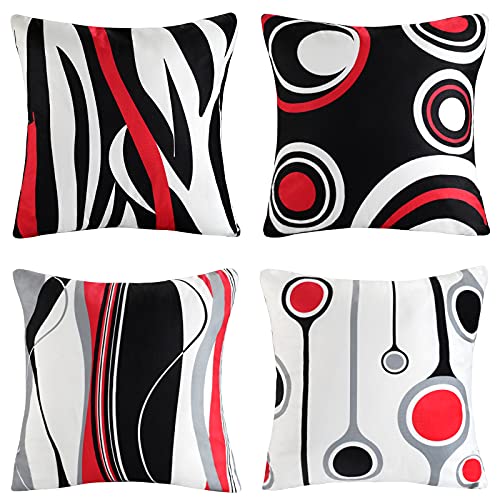 DakTou Juego de 4 Funda de Cojín Geométrica Abstracta Moderna Suave Rojo Negro Blanco Gris Punto Rayas Onduladas Simple Funda de Almohada 45x45cm para Sofá Dormitorio Coche Decorativo