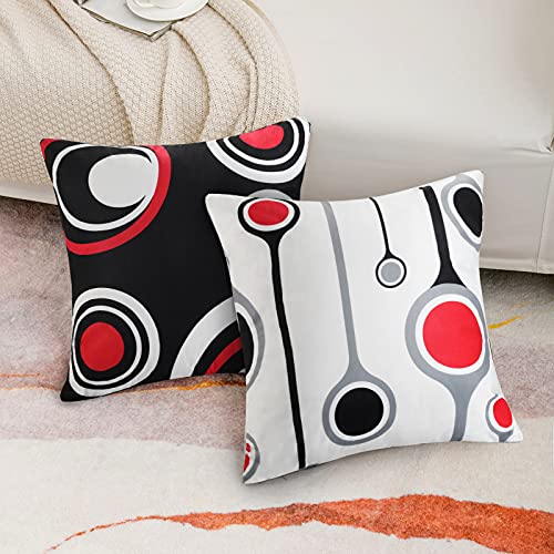 DakTou Juego de 4 Funda de Cojín Geométrica Abstracta Moderna Suave Rojo Negro Blanco Gris Punto Rayas Onduladas Simple Funda de Almohada 45x45cm para Sofá Dormitorio Coche Decorativo