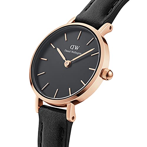 Daniel Wellington Reloj Petite Sheffield, correa de cuero italiano, 24 mm, Oro rosa/Negro, 24mm, Pequeño Sheffield