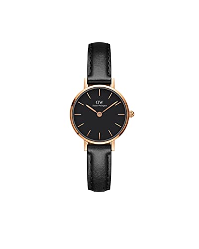 Daniel Wellington Reloj Petite Sheffield, correa de cuero italiano, 24 mm, Oro rosa/Negro, 24mm, Pequeño Sheffield