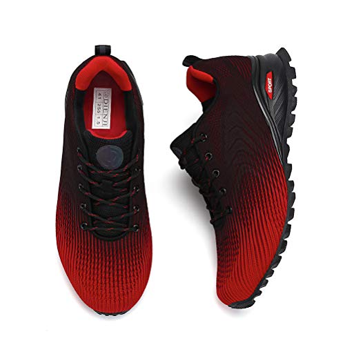 Dannto Zapatillas de Deporte Hombre Zapatos para Correr Aire Libre y Deporte Athletic Cordones Zapatillas De Running Trail Tenis Basket Respirable Gimnasio Sneakers （Rojo,47