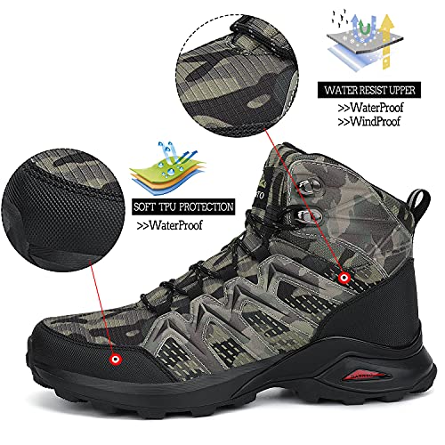 Dannto Zapatillas Trekking Hombre Antideslizante Zapatillas de Senderismo Montaña Botas de Senderismo Hombre Resistentes a la abrasión para Exteriores Caminar(Camo,45）