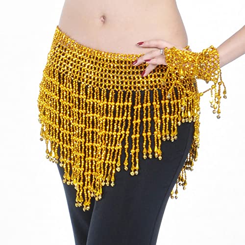 Danza del Vientre，Falda De Danza Mujeres Bellydance Ropa Tassel Hip Bufanda Belly Dance Elastic Wraped Cinturón con Oro/Plateado Fringes con Cuentas PañUelo para Danza del Vientre