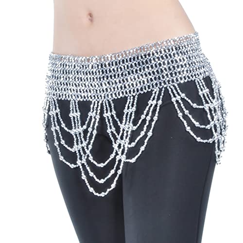 Danza del Vientre，Falda De Danza Mujeres Bellydance Ropa Tassel Hip Bufanda Belly Dance Elastic Wraped Cinturón con Oro/Plateado Fringes con Cuentas PañUelo para Danza del Vientre