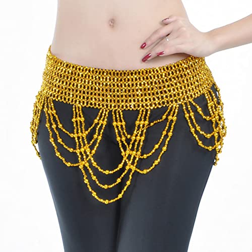 Danza del Vientre，Falda De Danza Mujeres Bellydance Ropa Tassel Hip Bufanda Belly Dance Elastic Wraped Cinturón con Oro/Plateado Fringes con Cuentas PañUelo para Danza del Vientre