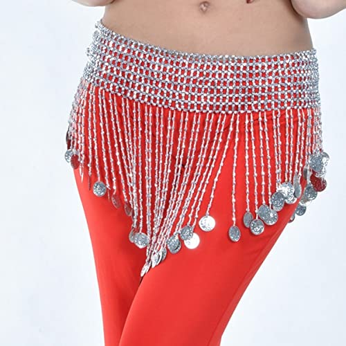 Danza del Vientre，Falda De Danza Mujeres Bellydance Ropa Tassel Hip Bufanda Belly Dance Elastic Wraped Cinturón con Oro/Plateado Fringes con Cuentas PañUelo para Danza del Vientre