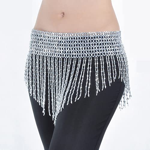 Danza del Vientre，Falda De Danza Mujeres Bellydance Ropa Tassel Hip Bufanda Belly Dance Elastic Wraped Cinturón con Oro/Plateado Fringes con Cuentas PañUelo para Danza del Vientre