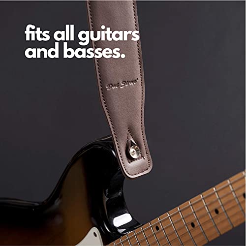 Dat Strap Correa De Guitarra De Cuero | Para Guitarra Eléctrica, Acústica, Electroacústica, Bajo Y Clásica | Acolchado Para Mayor Comodidad | Marron Oscuro | Incluye 2 Púas De Acero Pick Geek Gratis