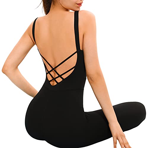 Dazzerake Mameluco de Yoga para Mujer Traje Deportivo Sin Mangas Cintura Alta Mono de Color Sólido Sexy para Fitness Sport Gym Yoga Jogging (Negro, S)