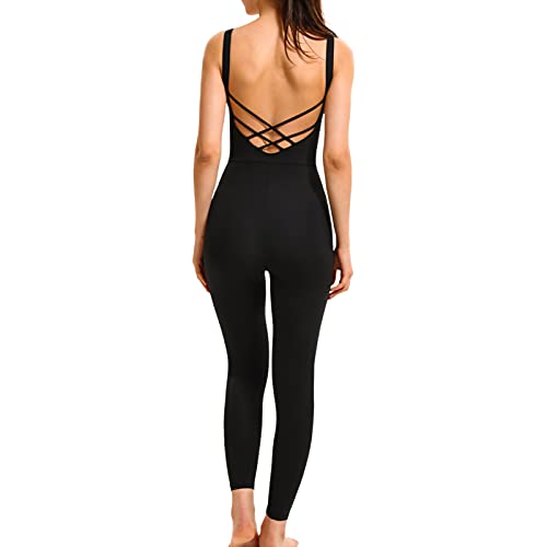 Dazzerake Mameluco de Yoga para Mujer Traje Deportivo Sin Mangas Cintura Alta Mono de Color Sólido Sexy para Fitness Sport Gym Yoga Jogging (Negro, S)