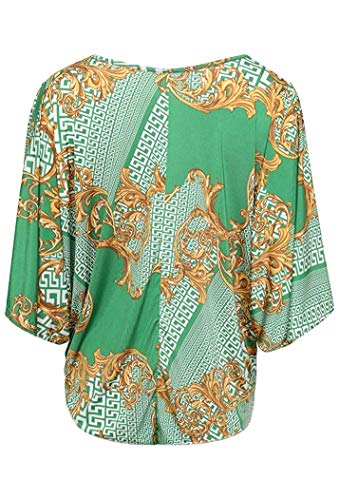 db3 Mujer Atado Al Frente Corte Manga Manga Murciélago Top Estampado - Verde - Verde, One Size