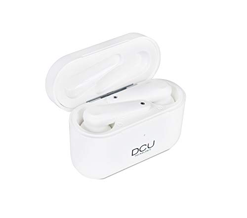DCU Tecnologic | Earbuds | Auriculares Bluetooth 5.0 | Control Táctil | Inalámbrico | con Micrófono | Ultraligeros (Blanco)
