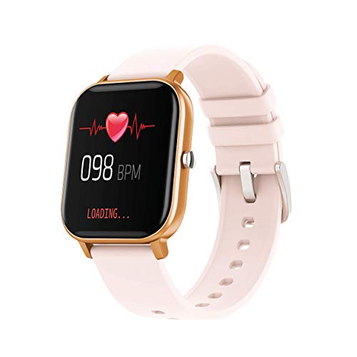 DCU TECNOLOGIC | Smartwatch | Reloj Inteligente Curved Glass | Pulsera de Actividad IP67 | Pulsómetro y Monitor de presión Arterial | Control del Ciclo Femenino | Multideporte (Melocotón)