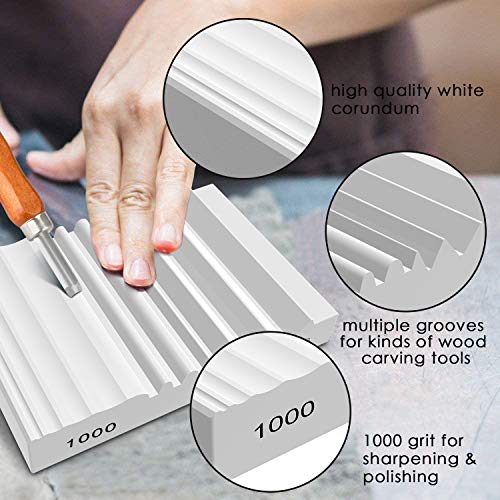 DDF iohEF - Afilador de madera para tallar, 1000 granos, piedra de afilar con ranuras para carpintería, herramientas de talla de madera, cinceles y guisas