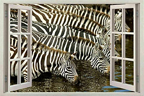 DDSY Window 3d zebra zebra nature wild safari calcomanía de vinilo adhesivo decorativo wild-poster murales, adhesivos de pared personalizados 60x90cm