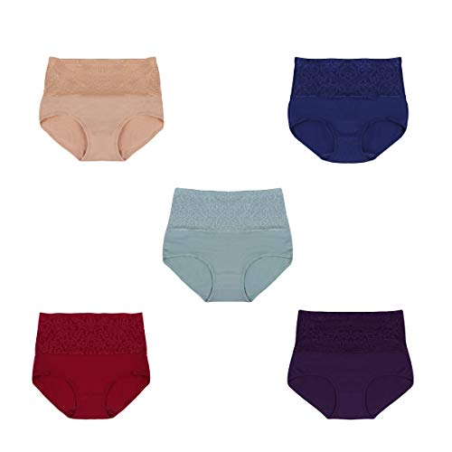 DEBAIJIA Mujer Braguitas 5 Pcs Dama Ropa Interior Femeninos Algodón Calzoncillos Bragas Transpirable Elástico Moda Talla Grande Cómodo Suave Color Claro XXXXL