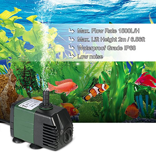 Decdeal 1 1500L/H 25W Bomba de Agua Sumergible con 2 Boquillas AC220-240V para Acuario Fuentes Jard¨ªn de Agua Sistema Hidrop¨®nico