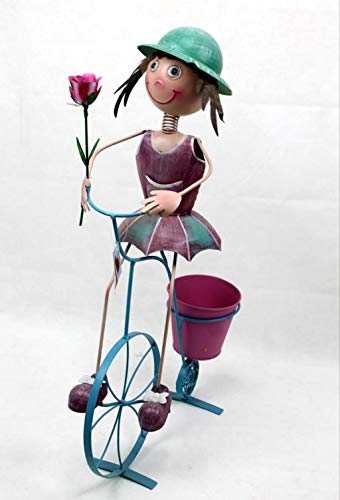 Decohouse - MACETERO Original NIÑA Bici - Soporte Flores Plantas Divertido Jardin Metal - 43x17x65cm - Regalo Original y Barato