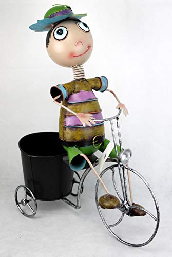 Decohouse - MACETERO Original NIÑO Bici - Soporte Flores Plantas Divertido Jardin Metal - 38x15x46 cm - Regalo Original y Barato