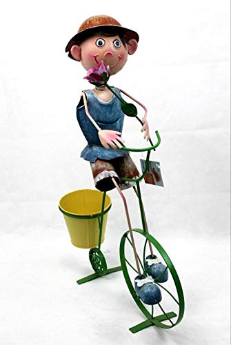Decohouse - MACETERO Original NIÑO Bici - Soporte Flores Plantas Divertido Jardin Metal - 43x17x65cm - Regalo Original y Barato