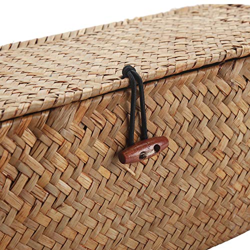 DECRAFTS Cestos Almacenaje Seagrass con Tapa Caja Mimbre Rectangular con Compartimentos Decorativas para Organizar Juguetes de Papel Higiénico