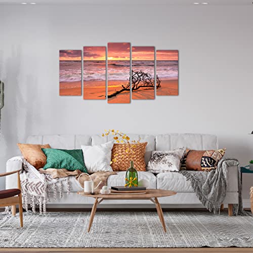 DekoArte 144 - Cuadros Modernos Impresión de Imagen Artística Digitalizada | Lienzo Decorativo Para Tu Salón o Dormitorio | Estilo Paisaje Relajación Mar Playa Naturaleza Amanecer | 5 Piezas 150x80cm