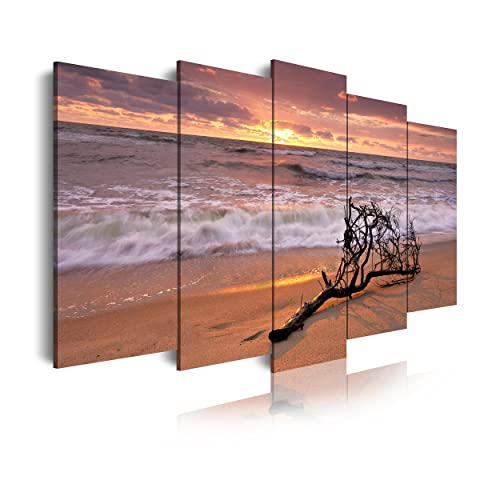 DekoArte 144 - Cuadros Modernos Impresión de Imagen Artística Digitalizada | Lienzo Decorativo Para Tu Salón o Dormitorio | Estilo Paisaje Relajación Mar Playa Naturaleza Amanecer | 5 Piezas 150x80cm