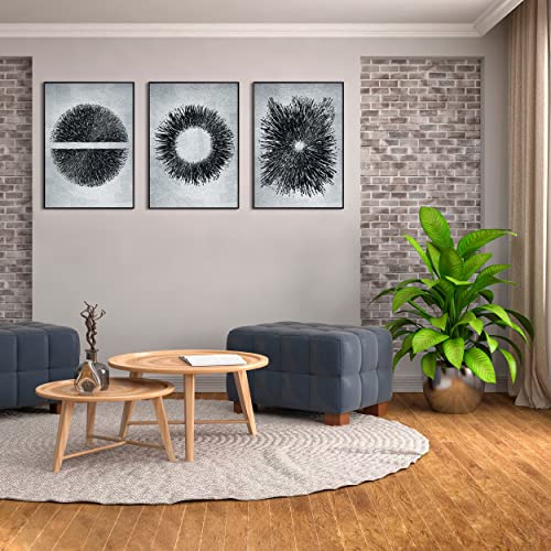 DekoArte - Cuadros Decoración | Moderno Sofisticado con Marco incluido | Trípticos Decorativos Para Salón o Dormitorio | Cuadro impreso en MDF| Texturas, Circulos, Gris y Negro | 3 piezas 150x70 cm