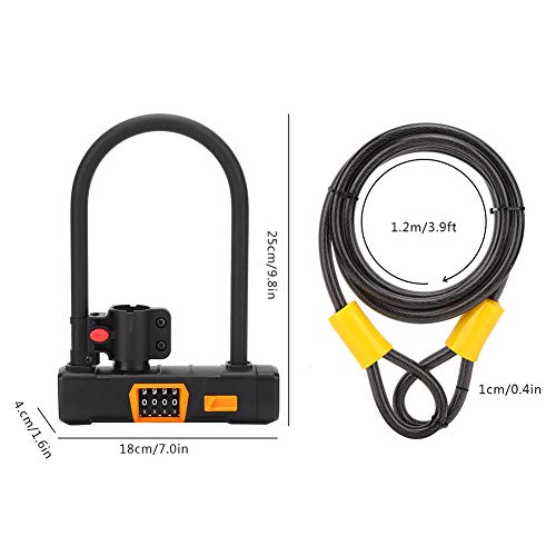 Demeras Bike U Lock Heavy Duty Bike D Lock con Cable Bike Antirrobo Cuatro contraseñas U Lock para Bicicleta eléctrica Motocicleta Mountainbike