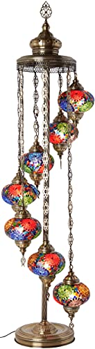 DEMMEX - 7 Grandes Globos Turcos Mosaico Marruecos Lámpara de Pie Lámpara de Pie Bohemia Boho Tiffany Mosaico Lámpara con Enchufe y Enchufe Norteamericano, 5' (Top Mix)