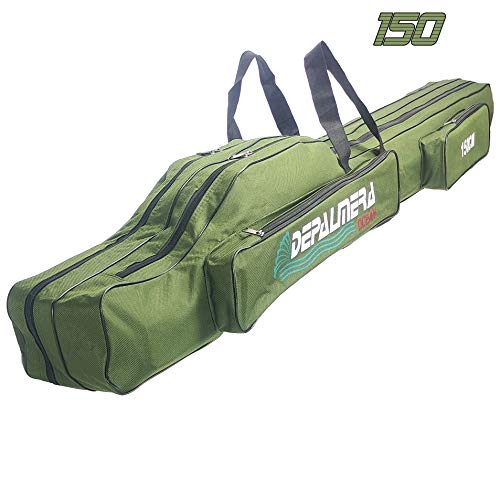 DEPALMERA✮ Funda Bolsa para Caña de Pescar 150cm, Color Verde, Tela Oxford Impermeable, Bolso Doble de Pesca para Cañas y Accesorios, Bolsas Tubo Mochila Surfcasting