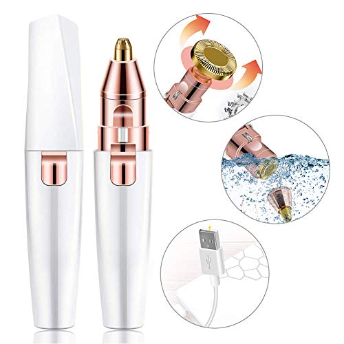 Depiladora Facial Mujer Electrica, Depiladora Cejas Mujer, 2 en 1 Dispositivo de depilación de rostro femenino, USB Recargable Impermeable Portátil sin Dolor Luz LED Para Cara, Cejas, Cuerpo (Blanco)