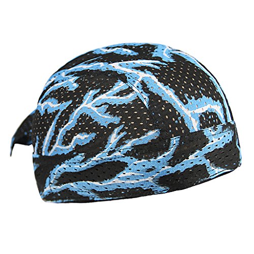 Deportes Headwear secado rápido sol protección UV Ciclismo Bandana Running gorro bicicleta motocicleta casco de bajo de calavera, Blue Lightning-Cotton Bandana