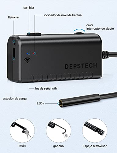 DEPSTECH WiFi Camara Endoscopio, Industrial Inalámbrico Inspección con Boroscopio,IP67,2 megapíxeles HD Snake para teléfonos Inteligentes Android e iOS, iPhone, Samsung, tabletas, Color Negro (3,5M)