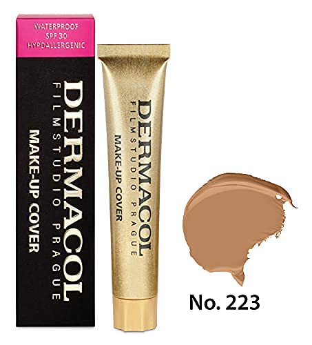 Dermacol DC Base Makeup Cover Total | Maquillaje Corrector Waterproof SPF 30 | Cubre Tatuajes, Cicatrices, Acné, Imperfecciones, Manchas en la Piel de la Cara y Cuerpo | Liquido - Mate Natural - 30g (223)