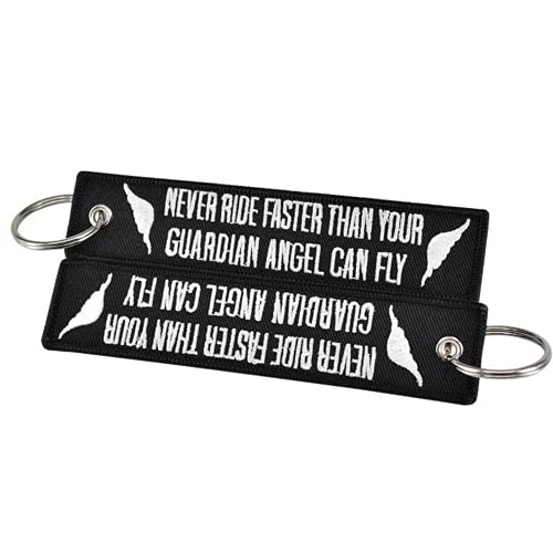 Desconocido Llavero de Moto, Llavero Coche, Llavero para Moteros, Llavero Original de Tela Never Ride Faster Than Your Guardian Angel Can Fly