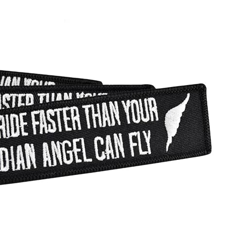Desconocido Llavero de Moto, Llavero Coche, Llavero para Moteros, Llavero Original de Tela Never Ride Faster Than Your Guardian Angel Can Fly