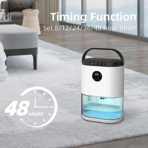 Deshumidificador 2,3L, Deshumificadores de Humedad, Deshumidificador Electrico, Temporizador de 48 Horas, Semiconductores Duales, Descongelación Automática, para Humedad Casa, Dormitorio, Baño