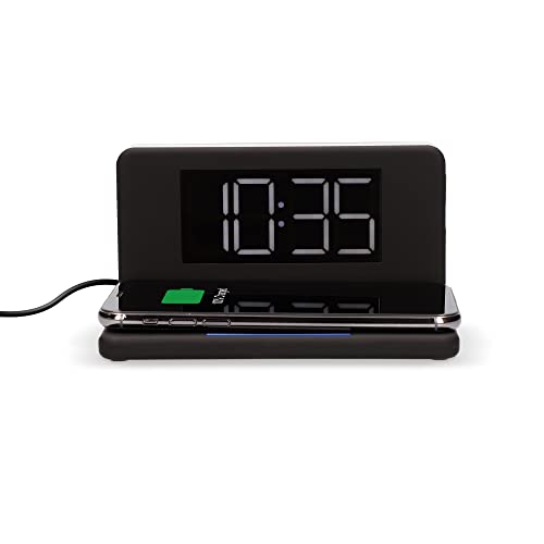 Despertador Cargador inalámbrico Ksix, 10W, Tecnología Qi, Fast Charge, Luz y Temperatura de luz Variable, USB-A, Negro