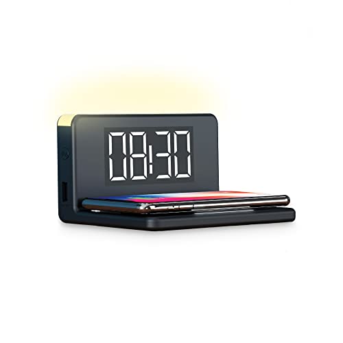 Despertador Cargador inalámbrico Ksix, 10W, Tecnología Qi, Fast Charge, Luz y Temperatura de luz Variable, USB-A, Negro