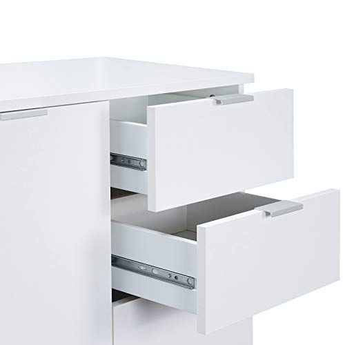 Deuba Aparador Alba Blanco 2 Puertas y 3 Cajones Cómoda de Oficina Mueble Auxiliar Armario Salón Sala